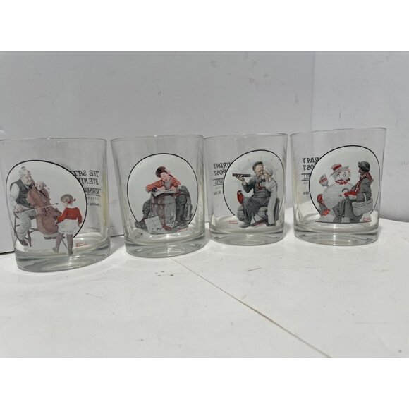 Vintage THE SATURDAY EVENING POST NORMAL ROCKWELL  4 GLASS SET COLLECTION - Picture 1 of 8
